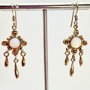 VTG Solid Sterling Silver 925 White Gemstone Dangle Earrings Size 2" Length